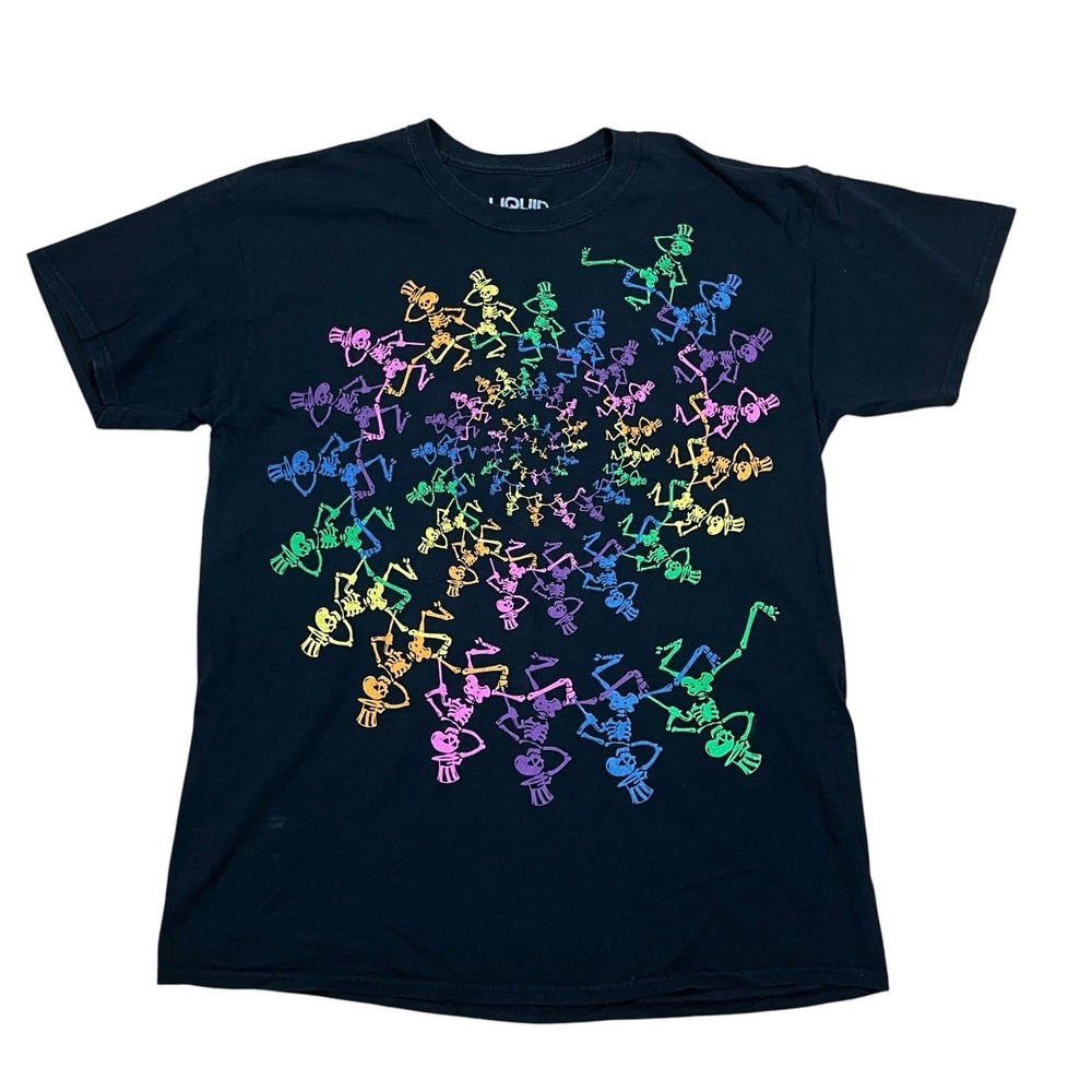 Liquid Blue Grateful Dead Spiral Dancing Skeletons T-shirt Size L Black